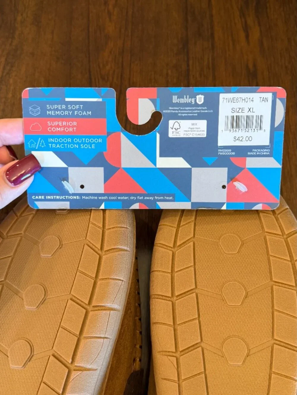 NWT Men's Wembley Camel Brown Suede Moccasin Slippers Memory Foam, Size XL 11-12